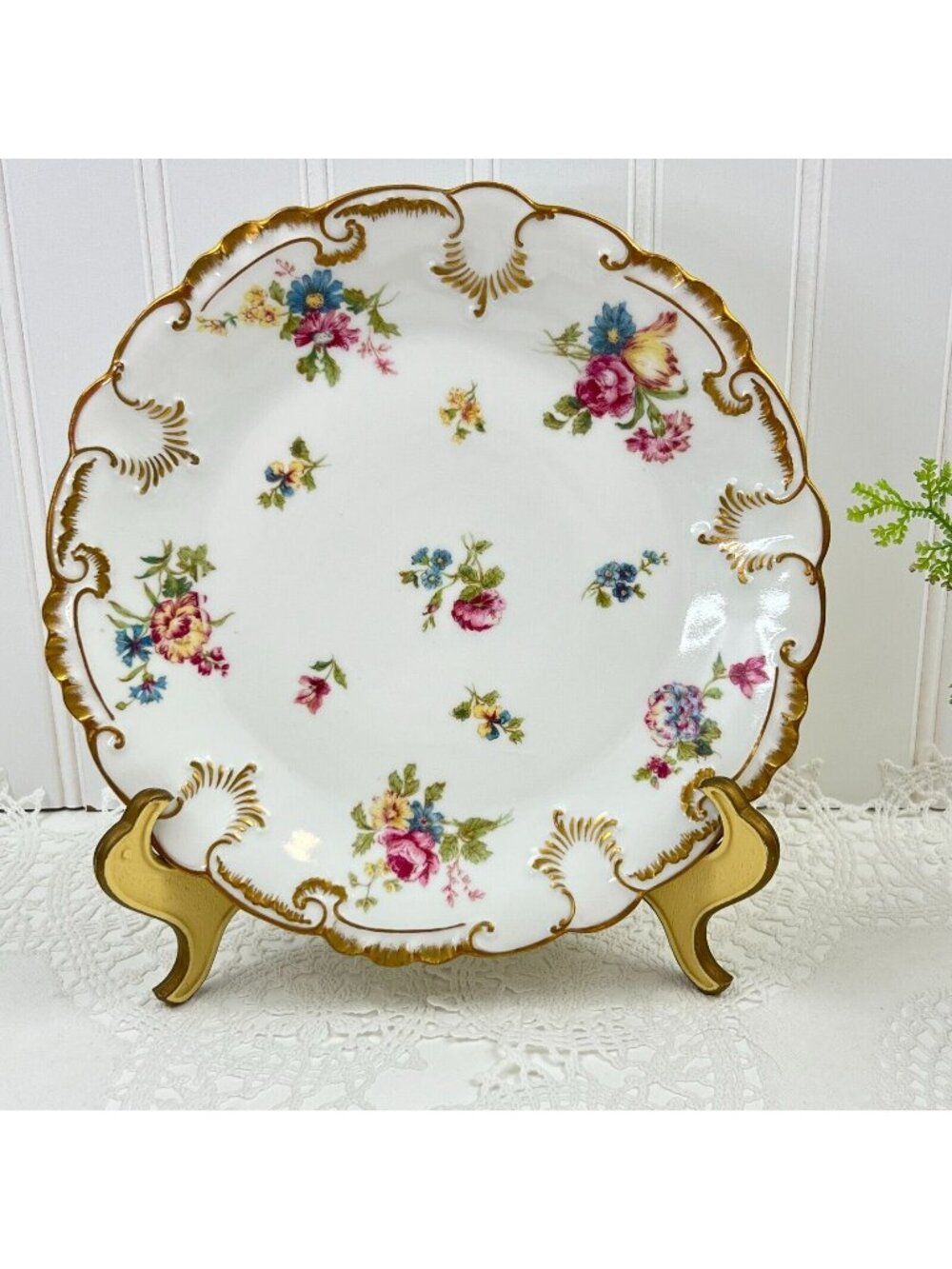 Vtg Limoges GDA Burley & Co 5 Salad Plates Gilded Floral France Signed 8.25"